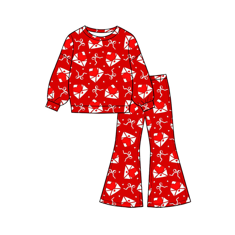 Long sleeve valentines heart envelope top matching pants girl wholesale factory price outfit preorder