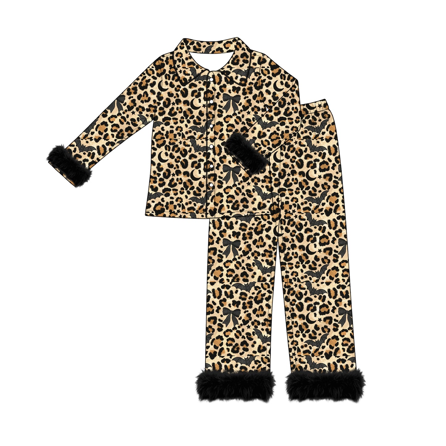 Adult women halloween bat leopard design long sleeve pajama set preorder