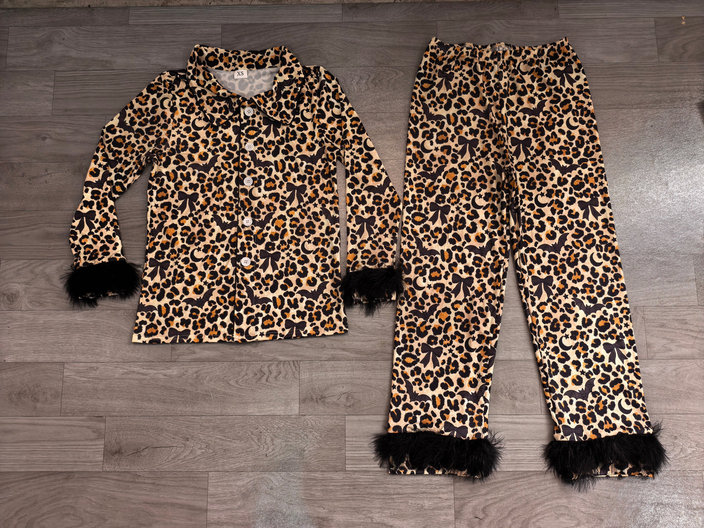 Adult women halloween bat leopard design long sleeve pajama set preorder