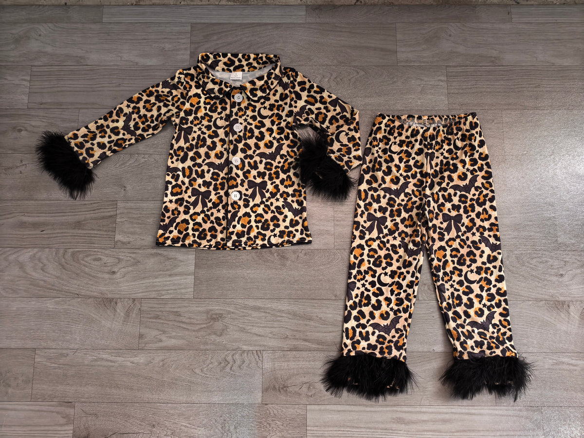 Halloween bat leopard girl long sleeve fur sleeve pajama set preorder