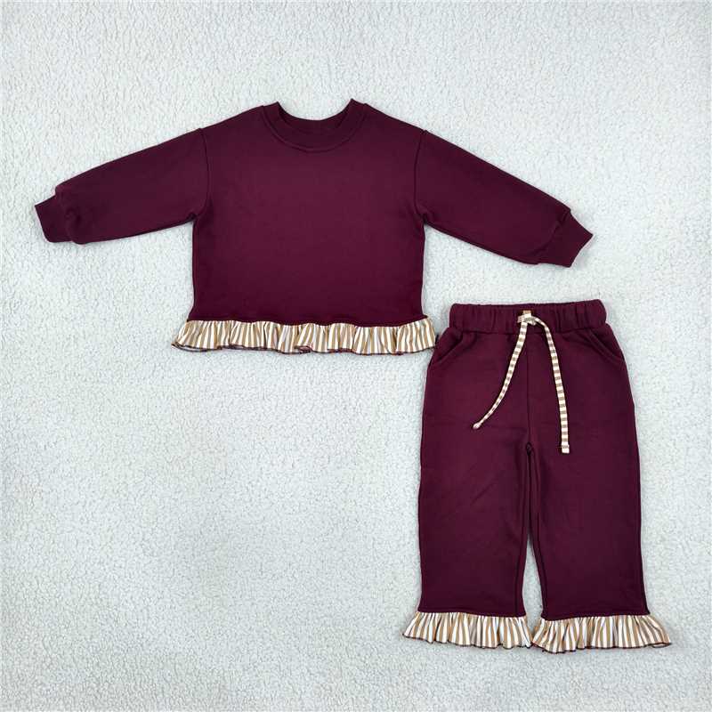 Long sleeve red sweatshirt material top matching pants girls wholesale factory price outfit