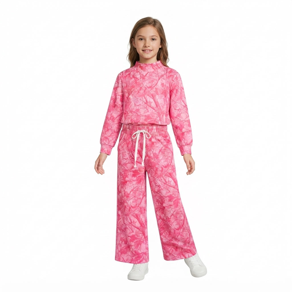 Hot pink leaves long sleeve girls spring fall outfit