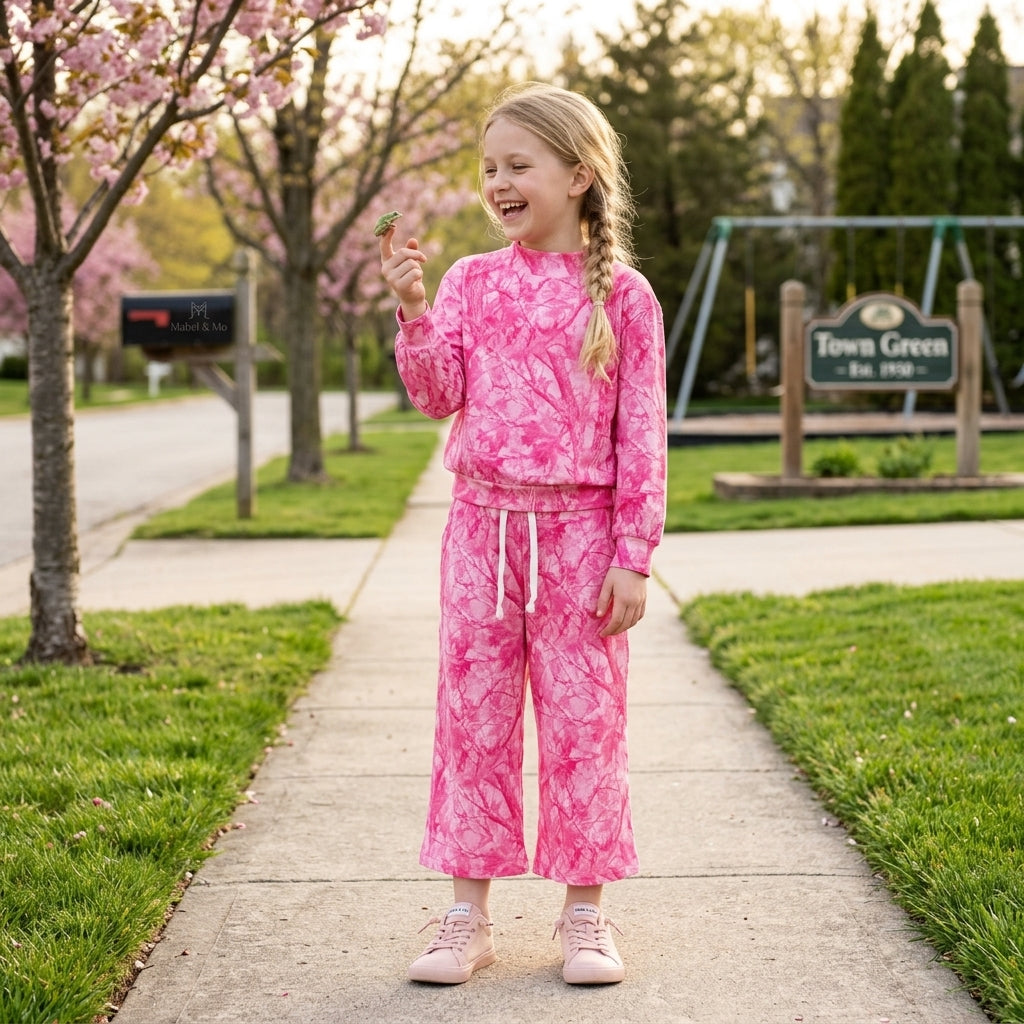 Hot pink leaves long sleeve girls spring fall outfit