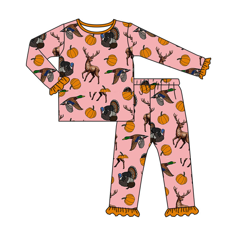 Deer duck pumpkins long sleeve girls fall season outfit preorder