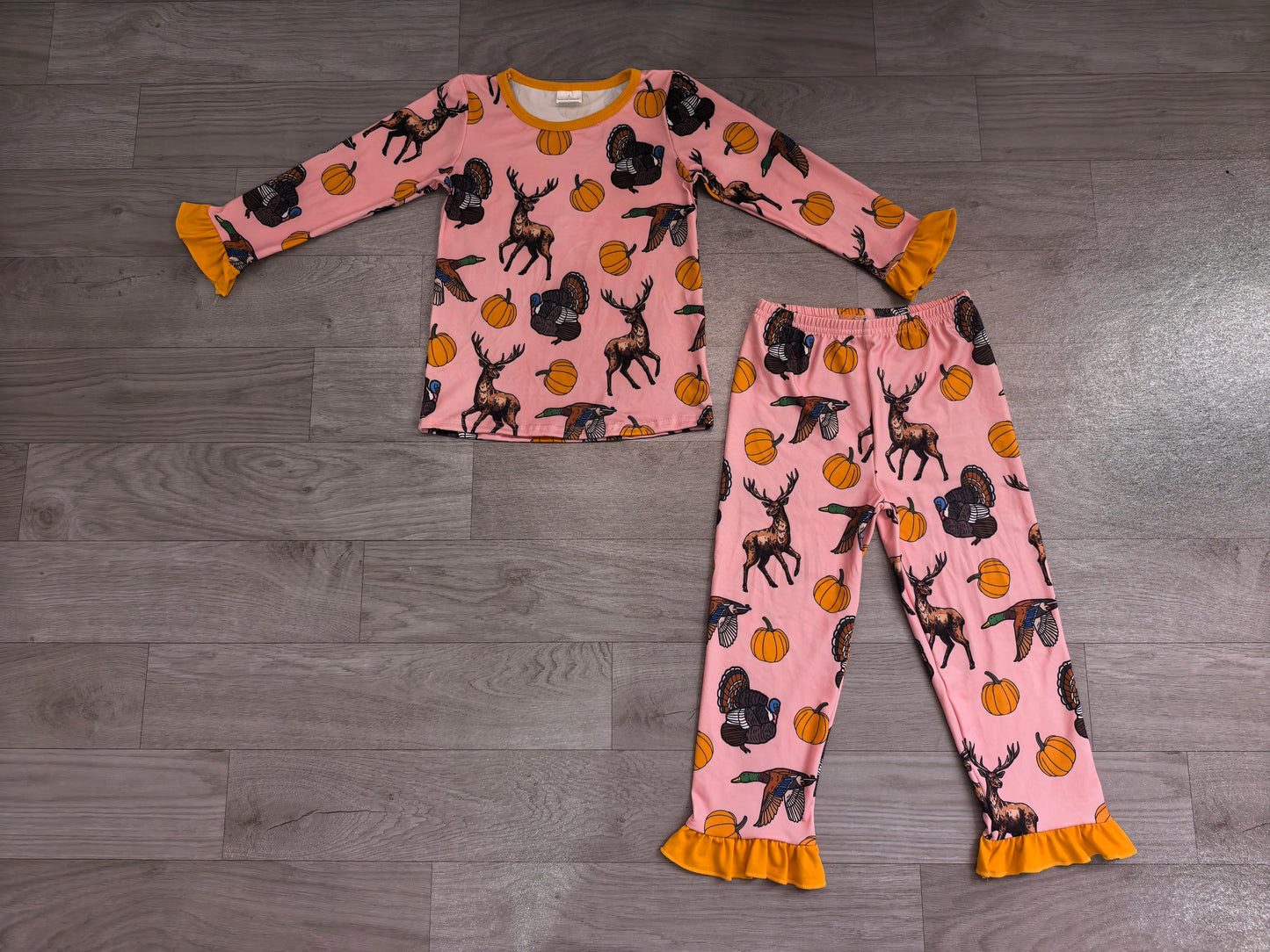 Deer duck pumpkins long sleeve girls fall season outfit preorder