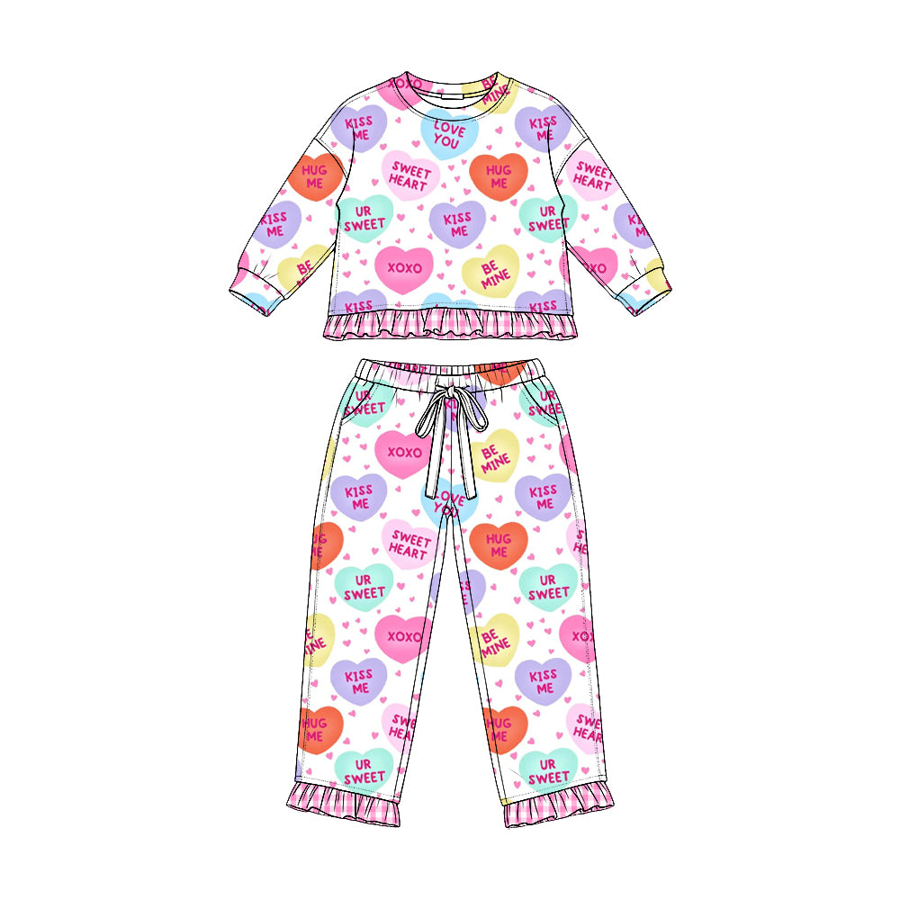 Valentines heart long sleeve top matching pants girls outfit preorder