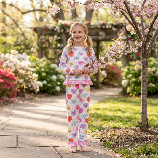 Valentines heart long sleeve top matching pants girls outfit