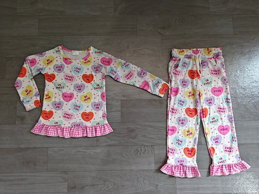 Valentines heart long sleeve top matching pants girls outfit preorder