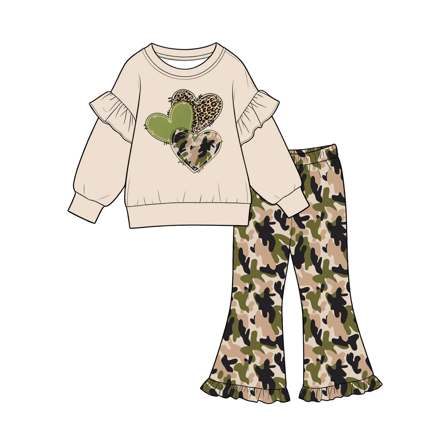 Valentines heart long sleeve top matching pants girls outfit preorder