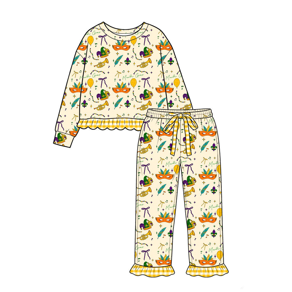 Mardi Gras long sleeve top matching pants girls outfit preorder
