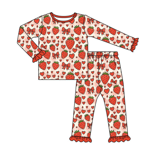 Strawberry heart top matching pants girls long sleeve Valentines day outfit preorder