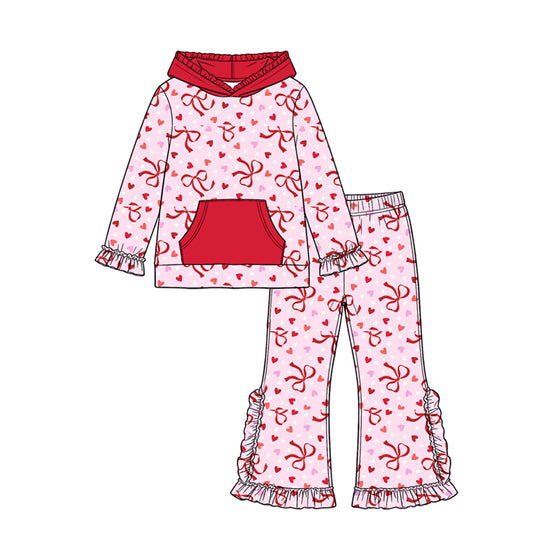 Valentines red heart top matching pants girls long sleeve outfit preorder