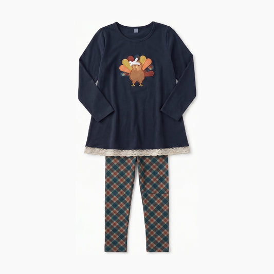 Thanksgiving turkey top matching pants girls long sleeve outfit preorder