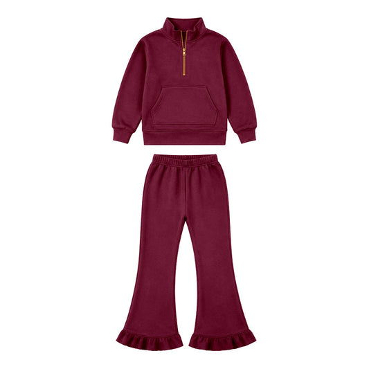Wine red long sleeve pullover top matching pants girls outfit preorder