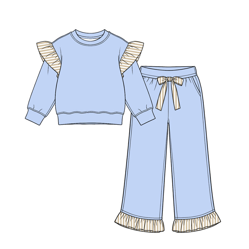 Blue color long sleeve top matching pants girls spring fall outfit preorder
