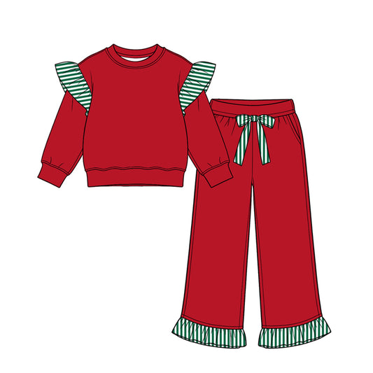 Red color long sleeve top matching pants girls spring fall outfit preorder