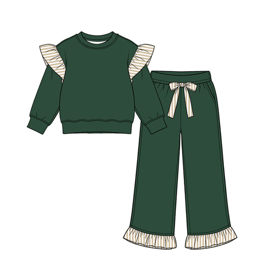 Green color long sleeve top matching pants girls spring fall outfit preorder