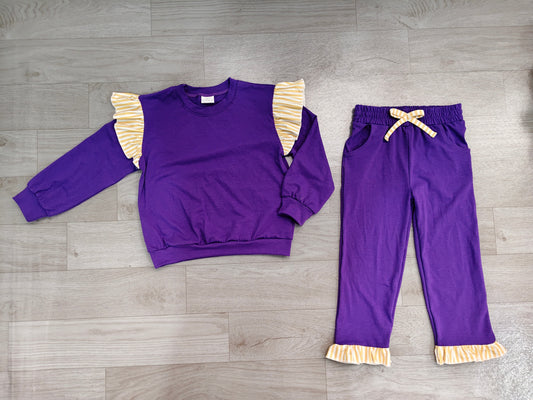 Purple color long sleeve top matching pants girls spring fall outfit preorder