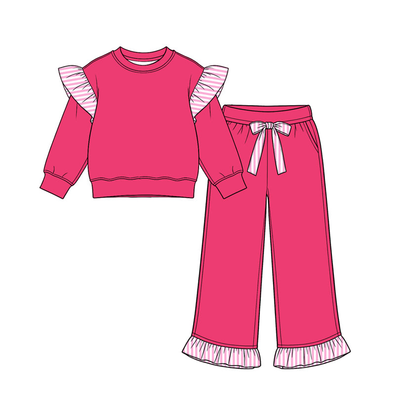 Hot pink color long sleeve top matching pants girls spring fall outfit preorder
