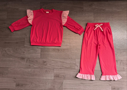 Hot pink color long sleeve top matching pants girls spring fall outfit preorder