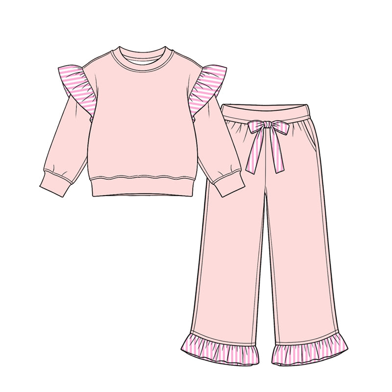 Pink color long sleeve top matching pants girls spring fall outfit preorder