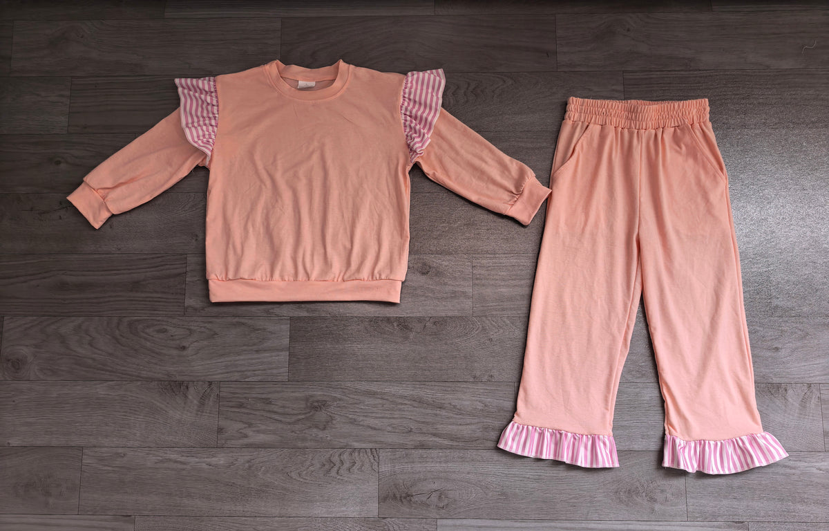 Pink color long sleeve top matching pants girls spring fall outfit preorder