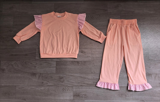 Pink color long sleeve top matching pants girls spring fall outfit preorder