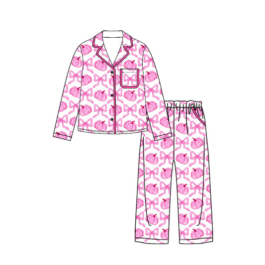 Adult women pink pumpkins design long sleeve pajama set preorder