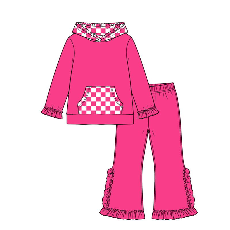 Hot pink plaid long sleeve top matching pants girls fall winter outfit preorder