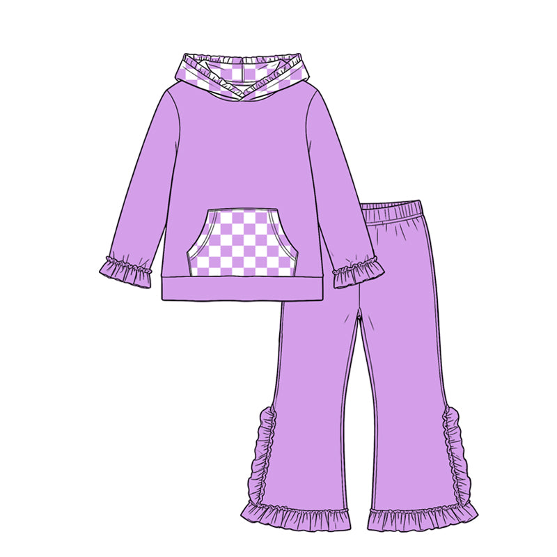 Lavender plaid long sleeve top matching pants girls fall winter outfit preorder