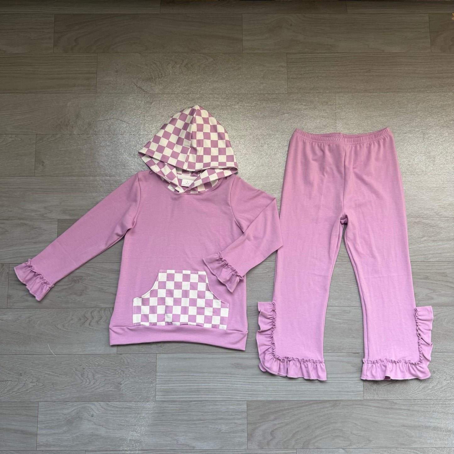 Lavender plaid long sleeve top matching pants girls fall winter outfit preorder