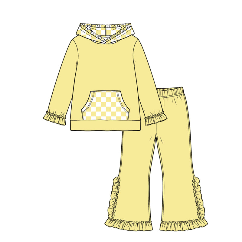 Yellow plaid long sleeve top matching pants girls fall winter outfit preorder