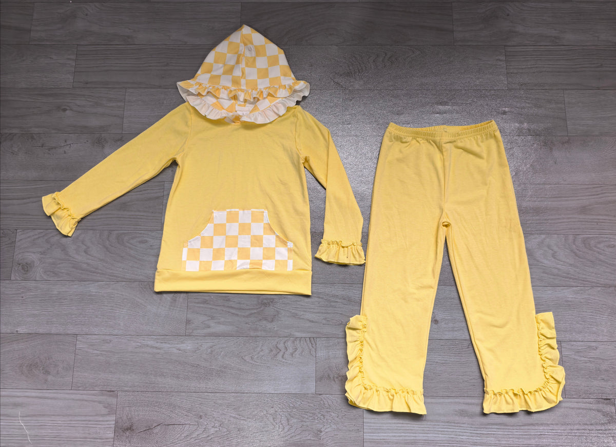 Yellow plaid long sleeve top matching pants girls fall winter outfit preorder