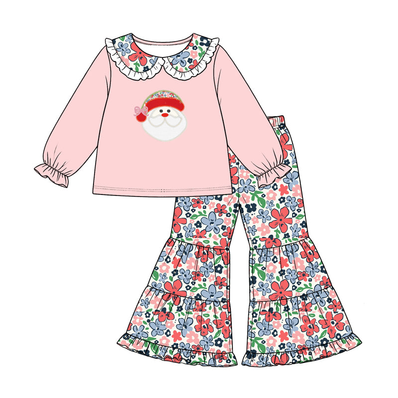 Christmas santa claus long sleeve top matching pants girls outfit preorder