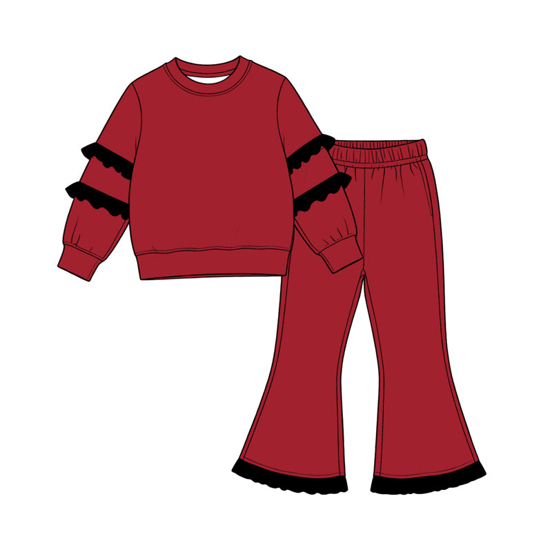 Red black color long sleeve top matching pants girls fall winter outfit preorder
