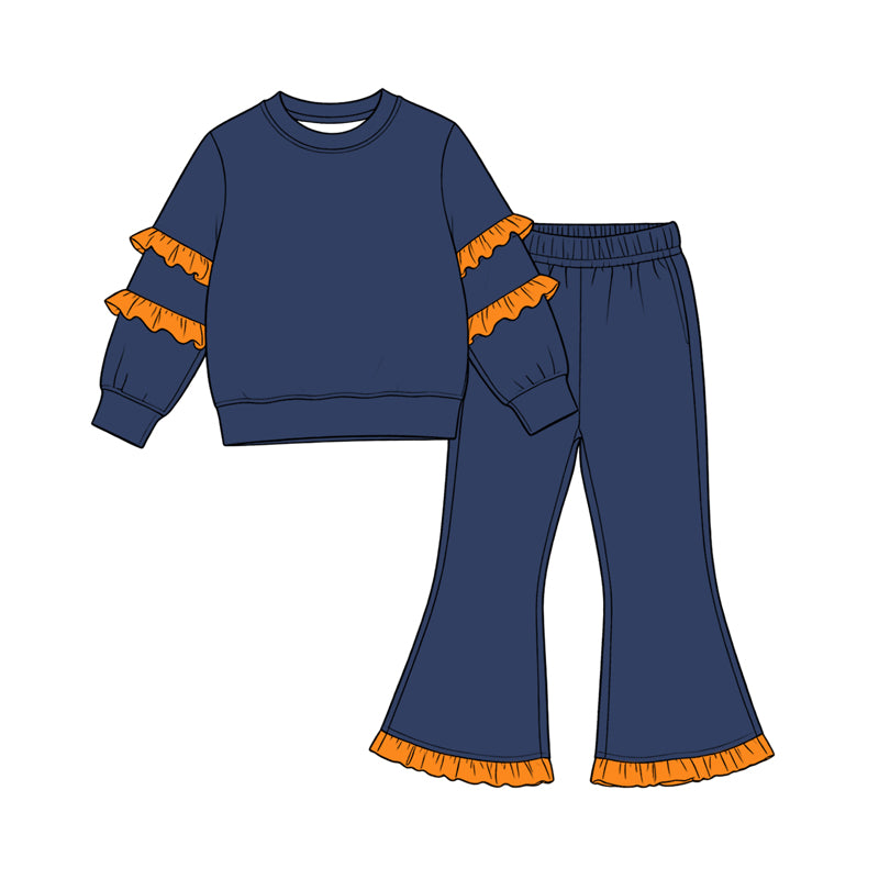 Navy orange color long sleeve top matching pants girls fall winter outfit preorder