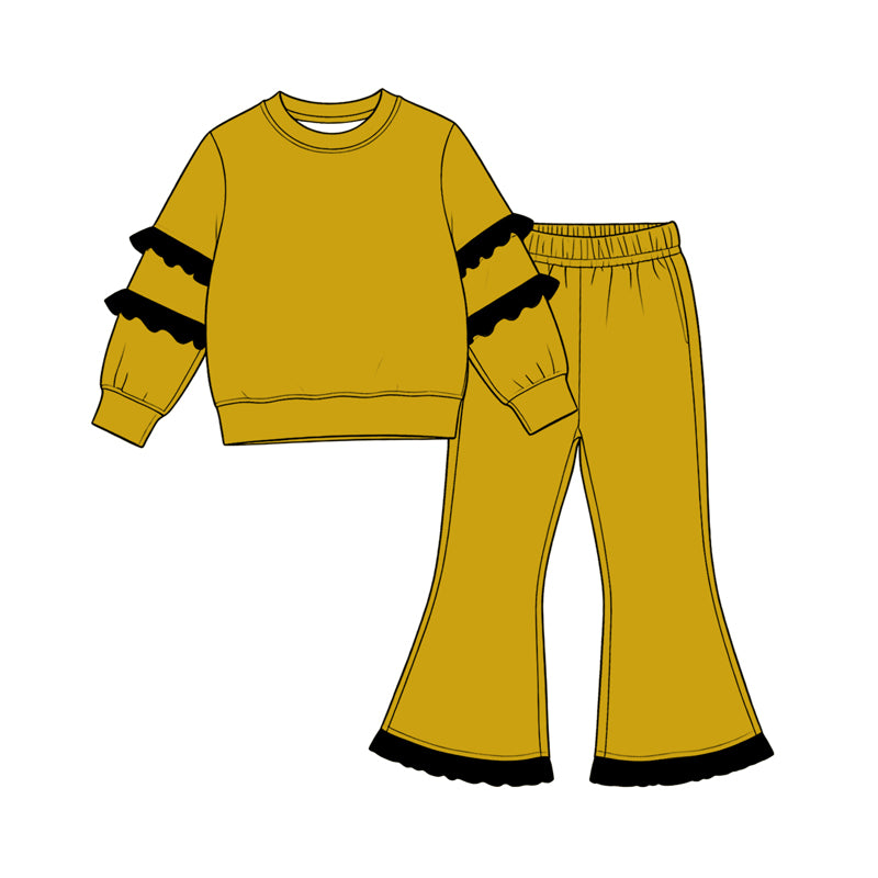 Gold black color long sleeve top matching pants girls fall winter outfit preorder