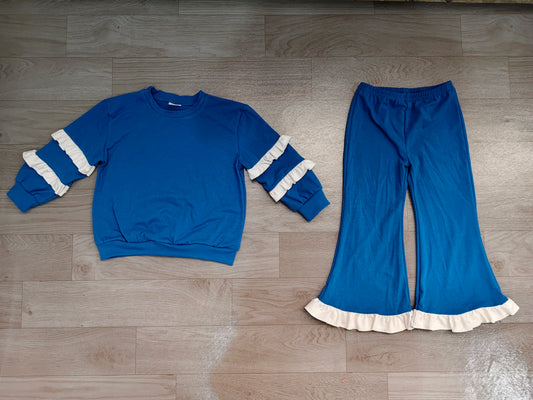 Blue white color long sleeve top matching pants girls fall winter outfit preorder