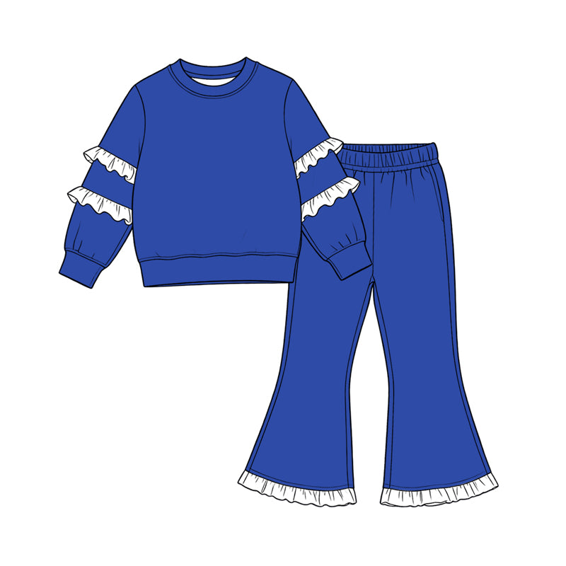 Blue white color long sleeve top matching pants girls fall winter outfit preorder