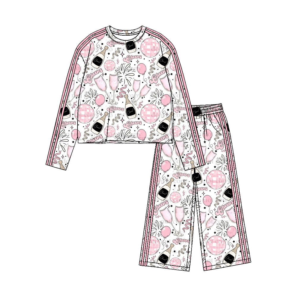 Happy new year long sleeve top matching pants girls fall winter yoga outfit preorder