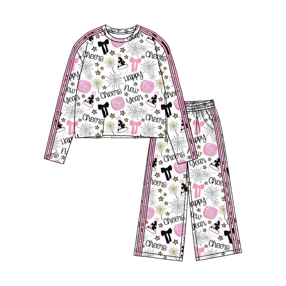 Happy new year long sleeve top matching pants girls fall winter outfit preorder