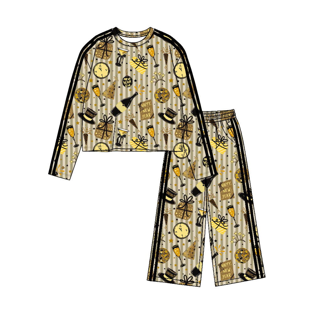 Happy new year long sleeve top matching pants girls fall winter outfit preorder