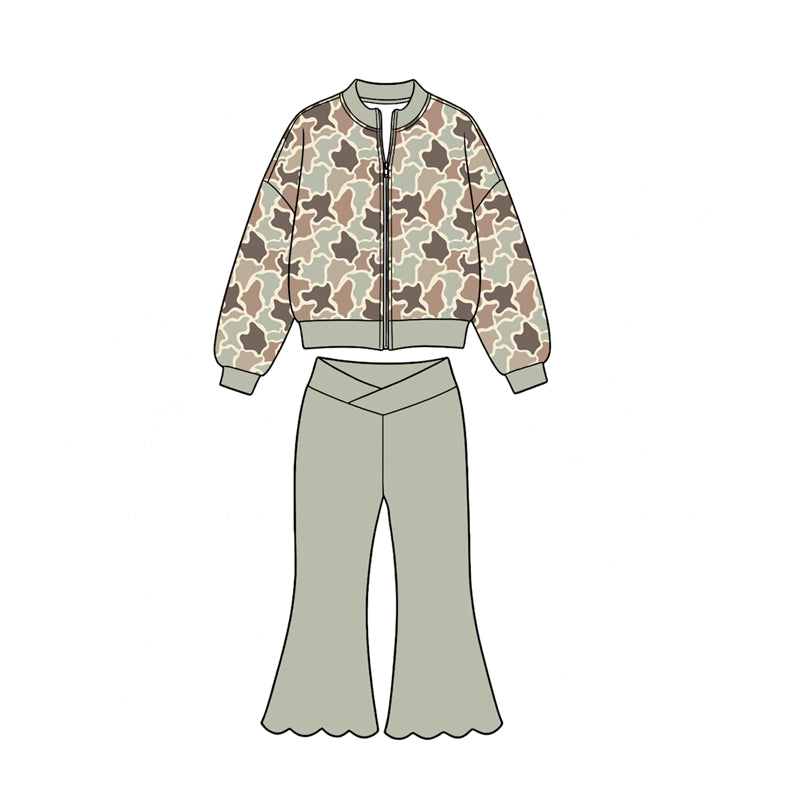 Camo long sleeve top matching pants girls fall winter yoga outfit preorder
