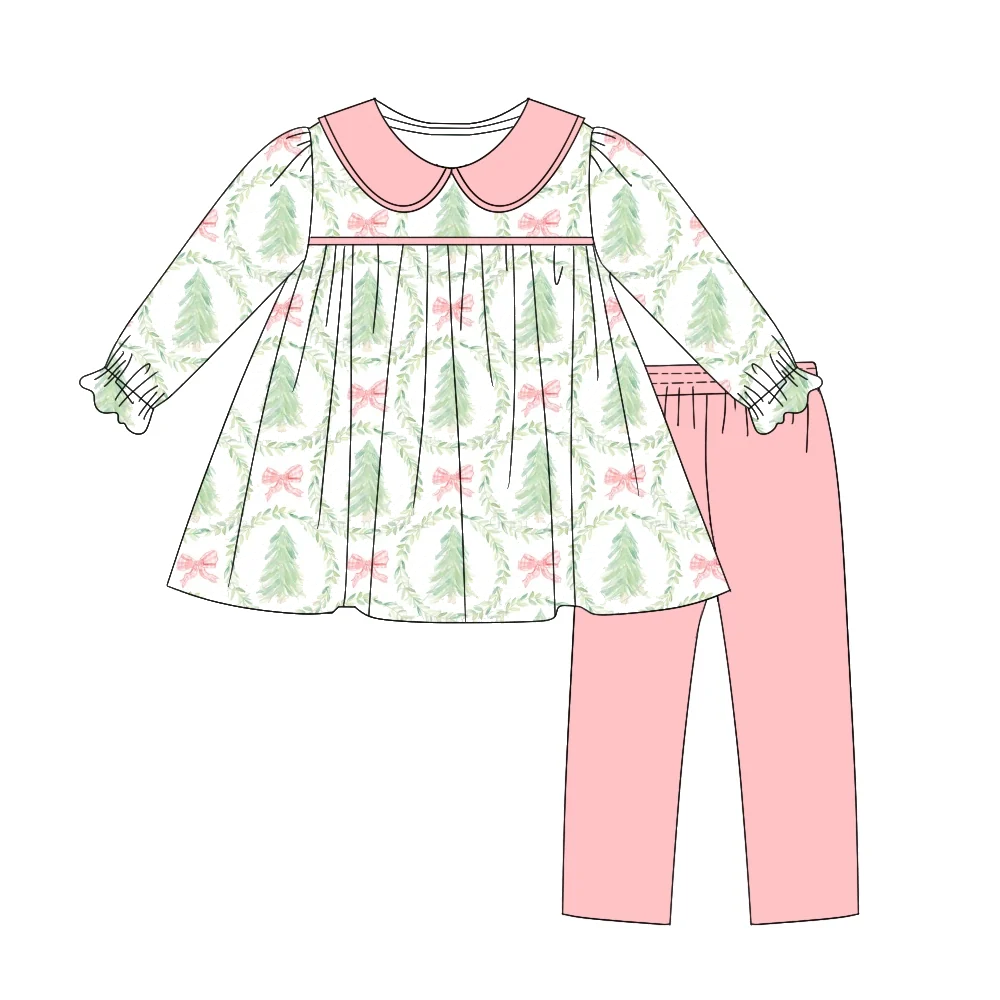 Christmas tree long sleeve top matching pants girls fall winter outfit preorder