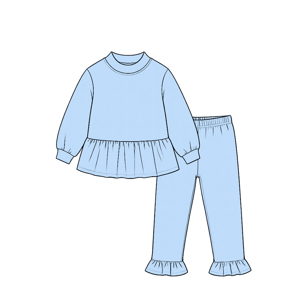 Blue color long sleeve top matching pants girls clothes set preorder