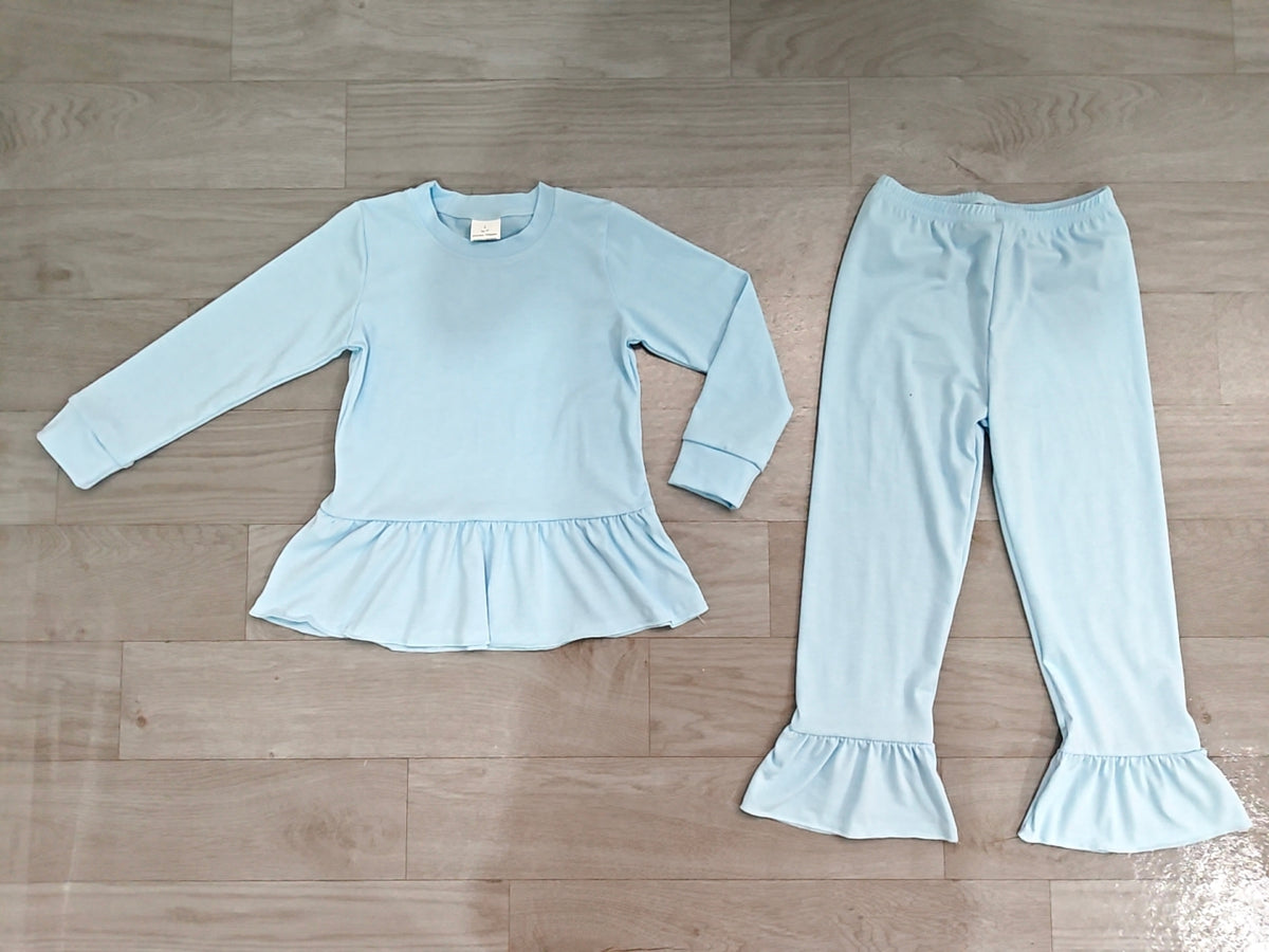 Blue color long sleeve top matching pants girls clothes set preorder