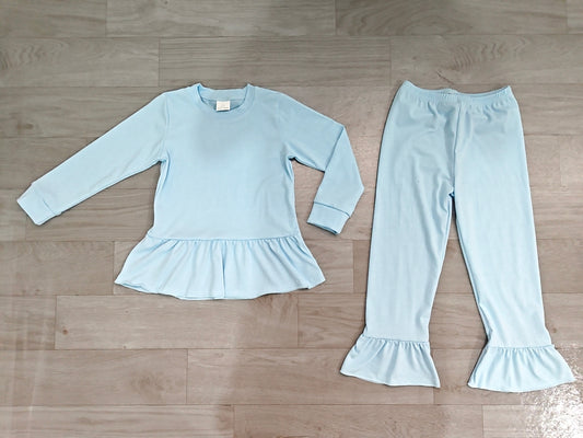 Blue color long sleeve top matching pants girls clothes set preorder
