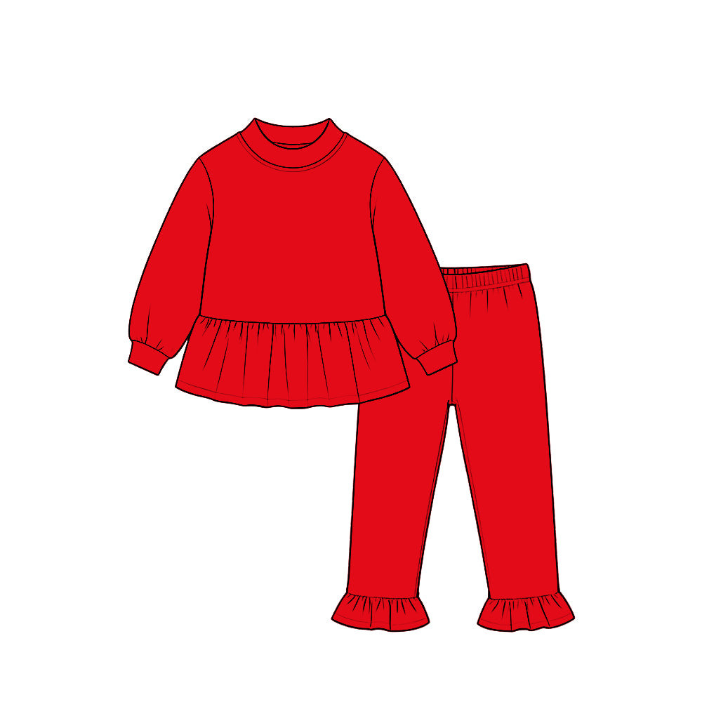 Red color long sleeve top matching pants girls clothes set preorder