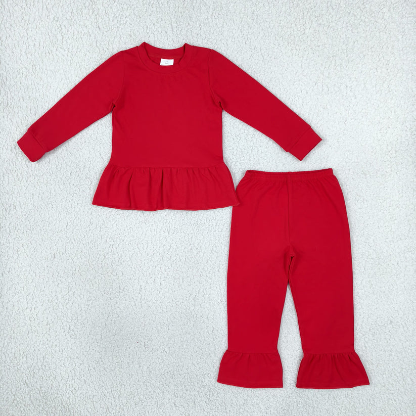 Blue color long sleeve top matching pants girls clothes set