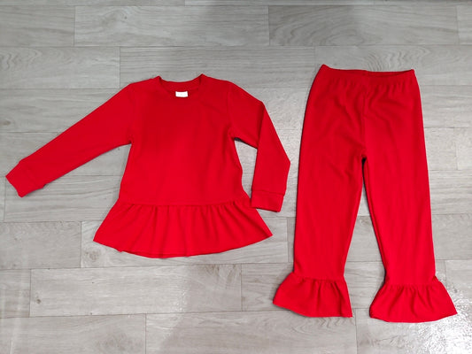 Red color long sleeve top matching pants girls clothes set preorder